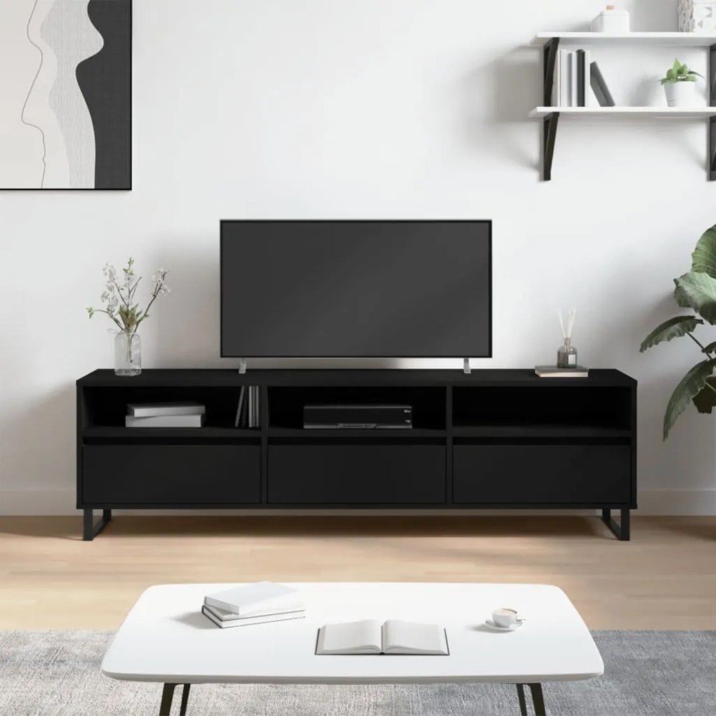 Mobile Porta Tv Nero 150x30x44,5 Cm İn Legno Multistrato /