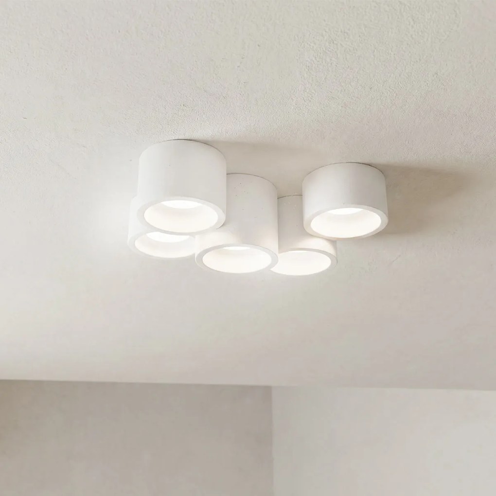 Plafoniera Rotonda 5xGX53 a Cilindri in Gesso Pitturabile - serie VOLUMI