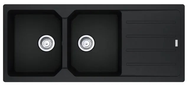 Lavello sopratop 2 vasche con gocciolatoio laterale destro o sinistro FRANKE City fragranite L 50 x L 116 cm nero