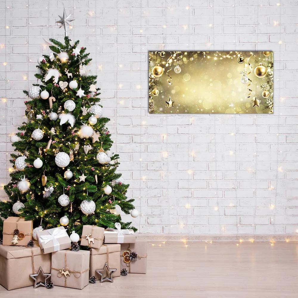 Quadro su vetro acrilico Palline d'oro Decorazioni di Natale 100x50 cm