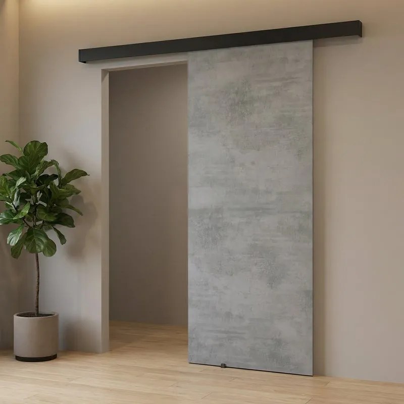 Porta scorrevole reversibile Cemento in mdf grigio, L 92.5 x H 211.5 cm, con binario Meli