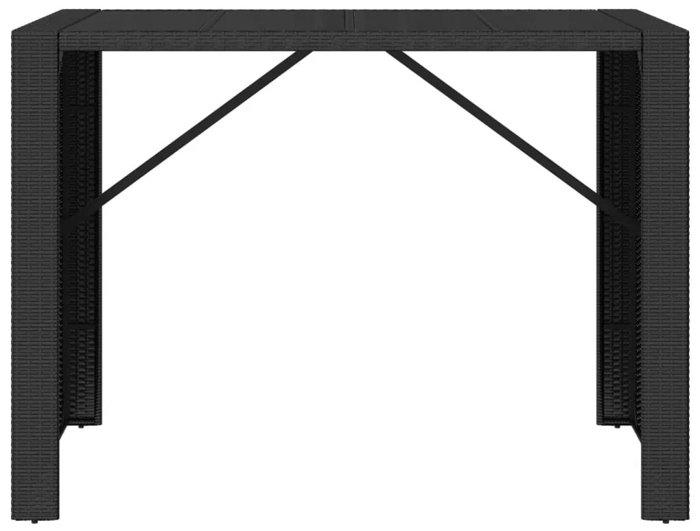 Tavolo bar con piano in vetro nero 145x80x110 cm polyrattan