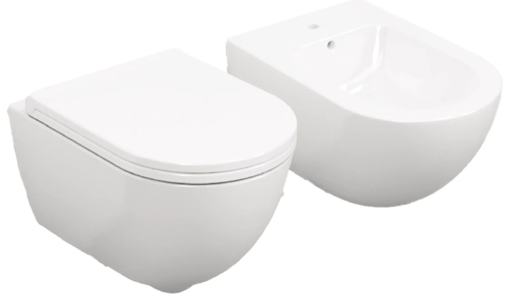 Coppia Di Sanitari Sospesi Senza Brida Ceramica Cielo "Enjoy 53" Bianco Lucido