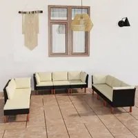 Set Divani da Giardino 9 pz con Cuscini in Polyrattan Nero 3059748