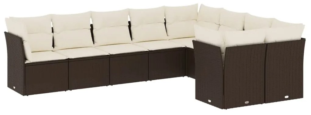 Set Divani da Giardino 9pz con Cuscini Marrone in Polyrattan