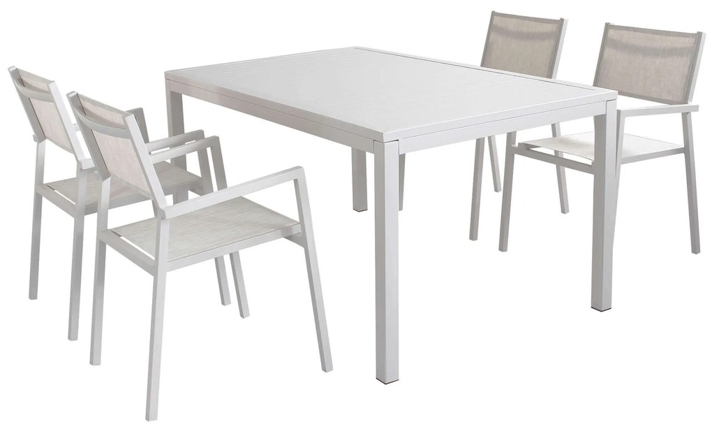 OMEN - set tavolo in alluminio cm 150 x 90 x 74 h con 4 poltrone Aulus
