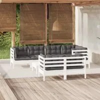 Set Divani da Giardino 8 pz con Cuscini Bianchi Legno di Pino 3096497