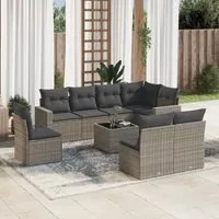 Set Divano da Giardino 9 pz con Cuscini Grigio in Polyrattan 3251417