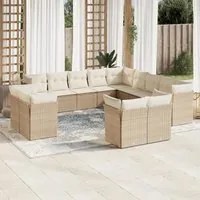 Set Divano da Giardino 13 pz con Cuscini Beige in Polyrattan 3218548