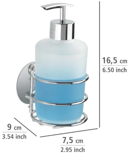 WENKO 18777100 - Dispenser di sapone TURBO-LOC rotondo in acciaio 7,5x16,5 cm cromo lucido/bianco