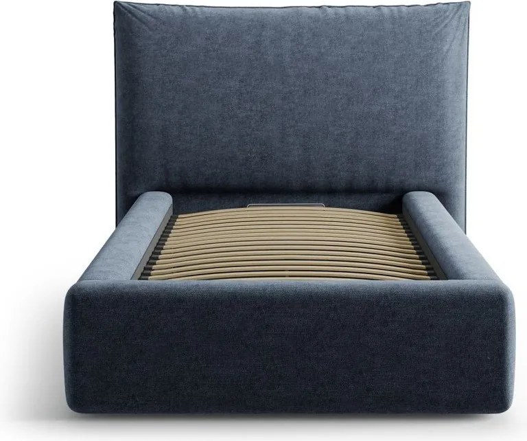 Letto singolo imbottito blu scuro con contenitore con rete inclusa 90x200 cm Kaelle – Micadoni
