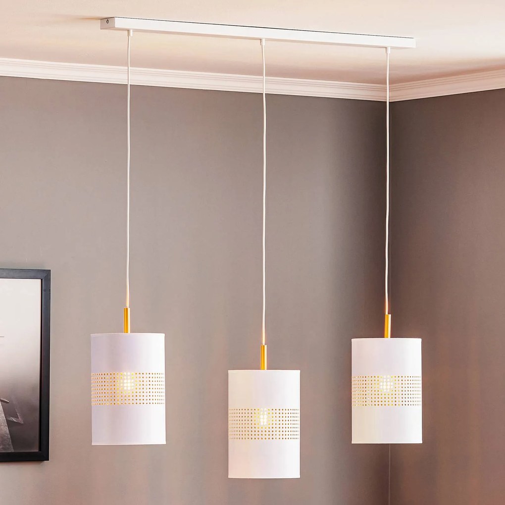 TK Lighting Lampada a sospensione Bogart, 3 luci, bianco/oro