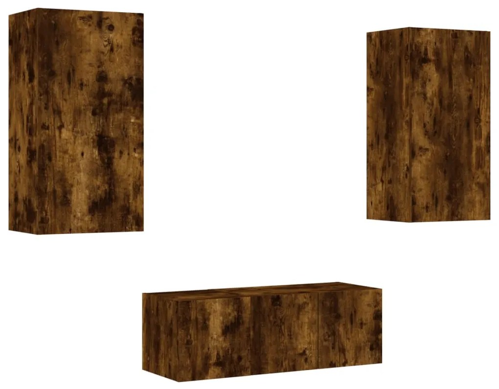 Mobili tv a muro con led 4pz rovere fumo in legno multistrato