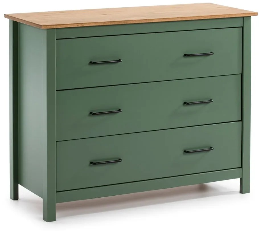 Cassettiera bassa in legno di pino di colore verde-naturale 100x80 cm Miranda - Marckeric