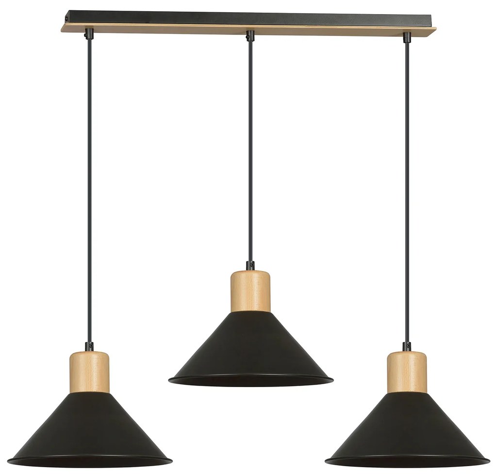 Sospensione Nordica 3 Luci Chandra In Acciaio Nero E Legno