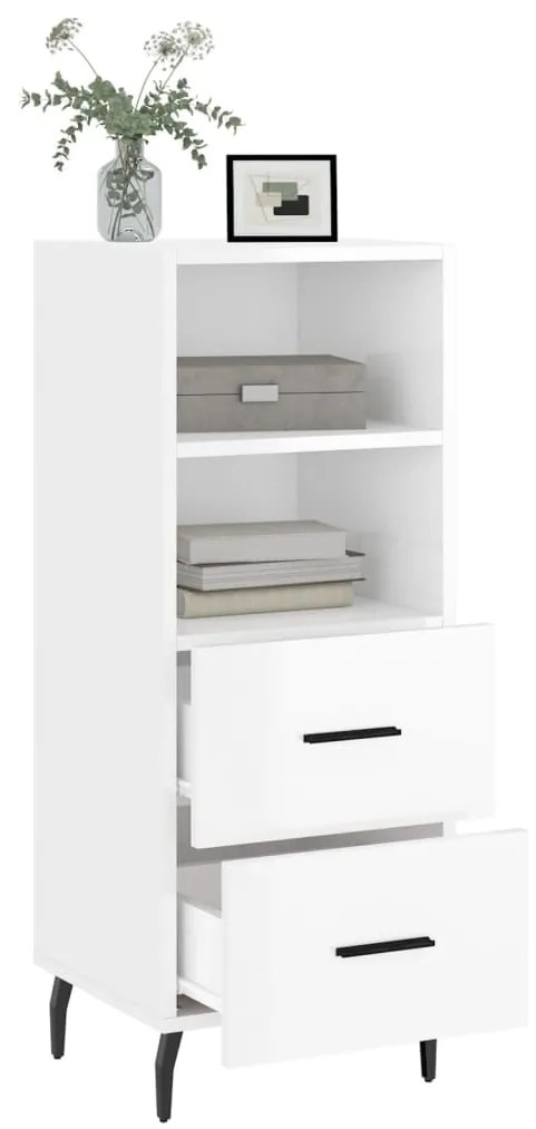 Credenza Bianco Lucido 34,5x34x90 cm in Legno Multistrato