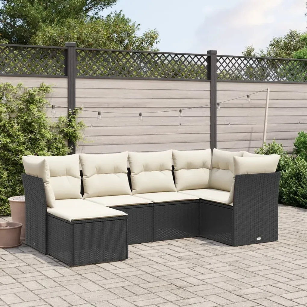 Set divano da giardino 6 pz con cuscini nero in polyrattan