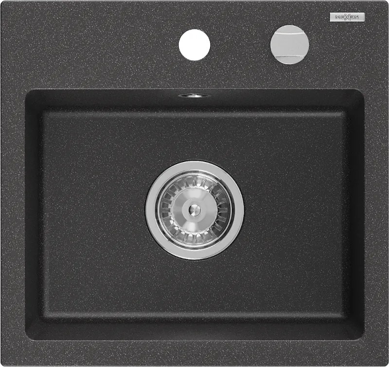 Mexen Milo lavello in granito 1-vasca 435 x 410 mm, nero maculato, sifone cromo - 6505441000-76
