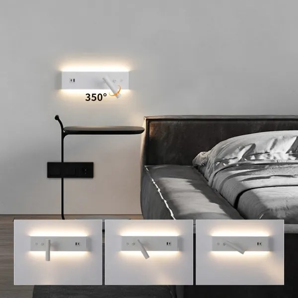 Brilagi-LED Faretto da parete con porta USB NOCTIS LED/3W/230V+LED/9W bianco