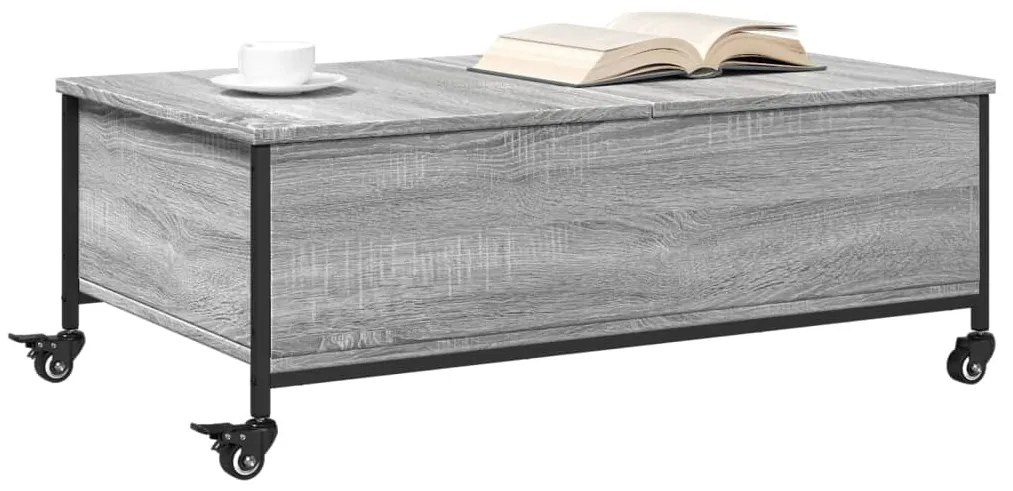 Tavolino con ruote grigio sonoma 91x55x34 cm legno multistrato