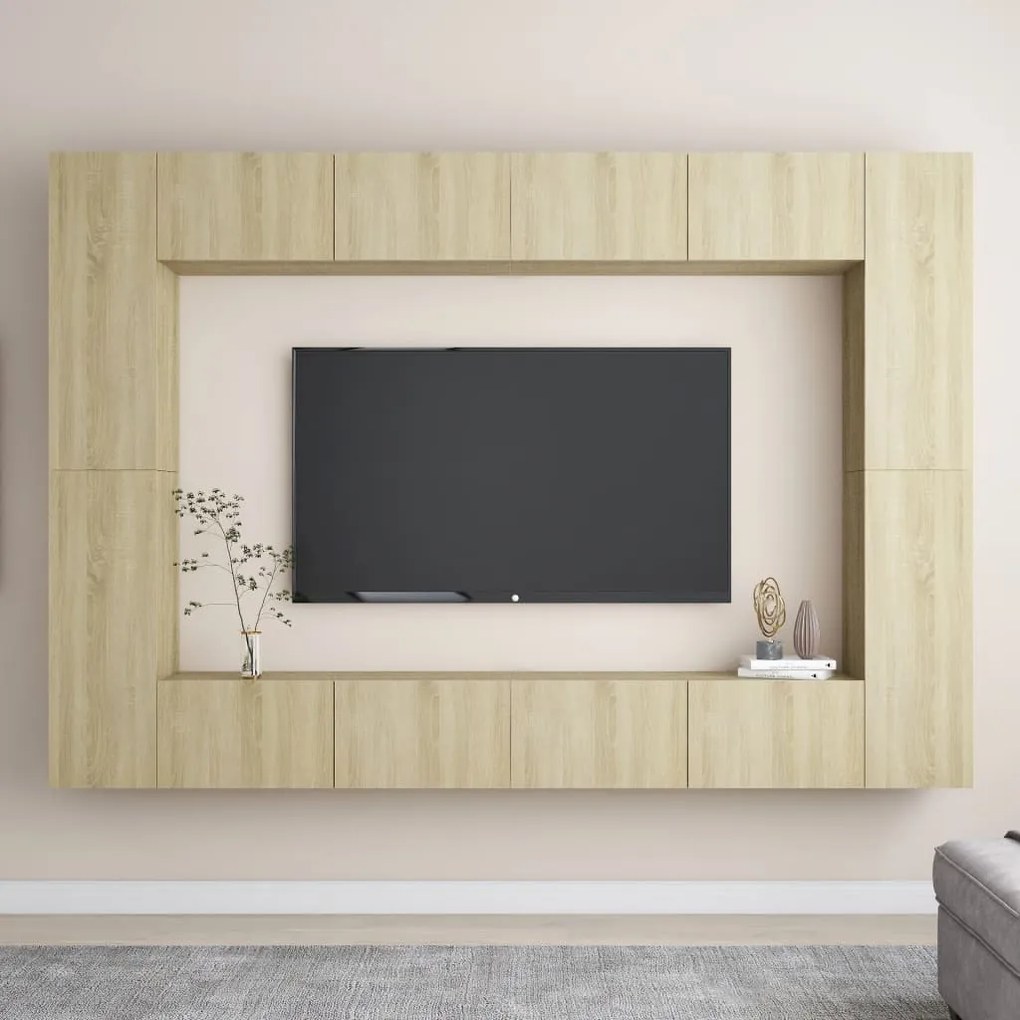 Set Di Mobili Porta Tv 8 Pz Rovere Sonoma İn Legno Multistrato /