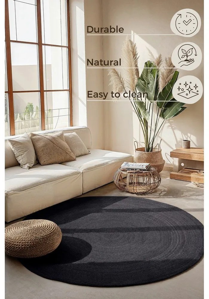 Tappeto rotondo nero in iuta reversibile/tessuto a mano ø 140 cm Braided – Hanse Home