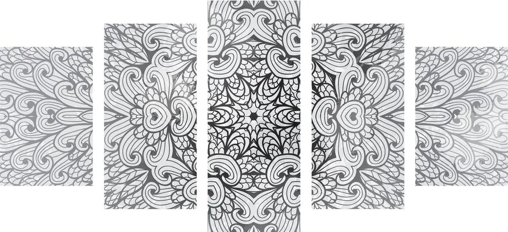 Quadri 5 pezzi – Mandala etnica in bianco e nero