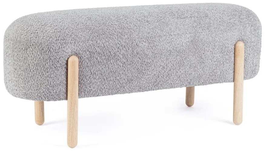 Panca DAYLA in tessuto effetto bouclé grigio chiaro e gambe in legno rubberwood