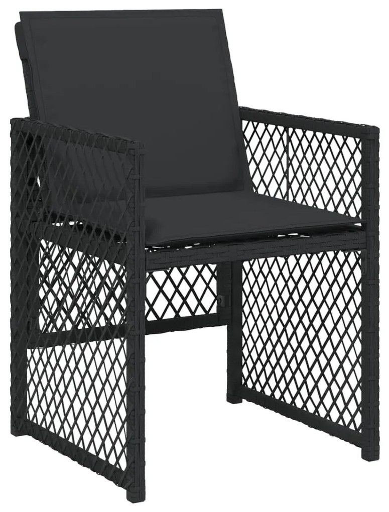 Set da pranzo da giardino 13pz con cuscini nero in polyrattan