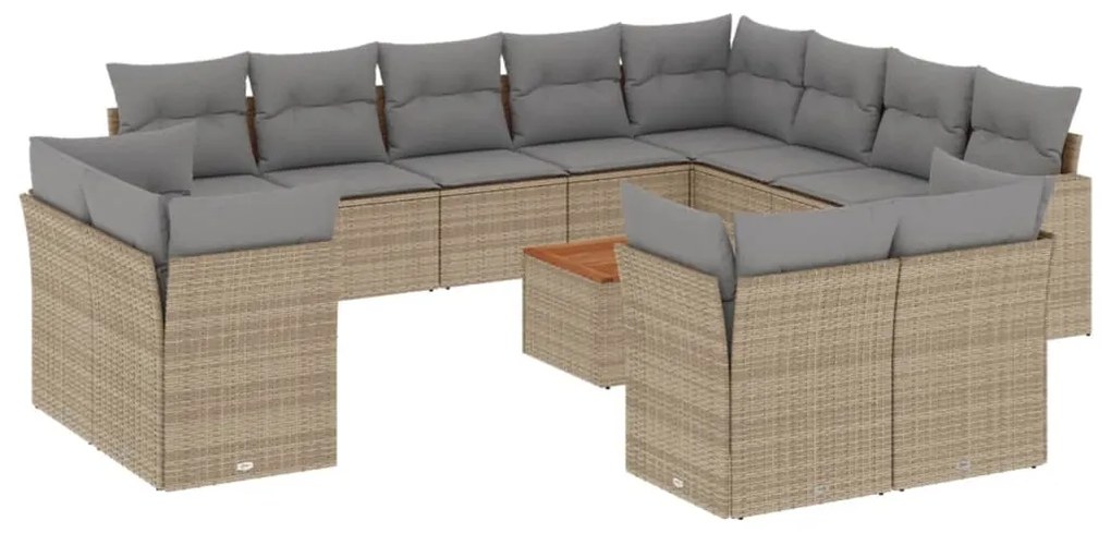 Set divano da giardino 13 pz con cuscini beige misto polyrattan