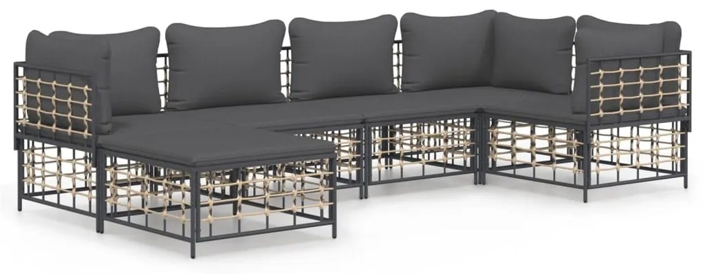Set divani da giardino 6 pz con cuscini antracite in polyrattan