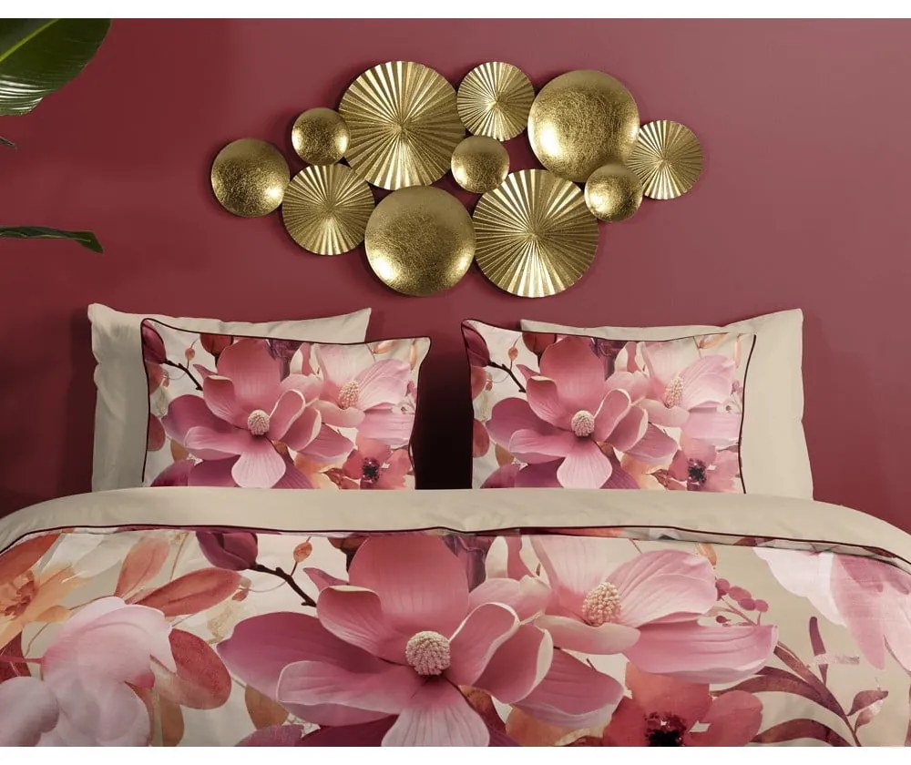 Set copripiumino e federa rosa/beige in raso di cotone per letto singolo ed esteso 140x220 cm Chaja – Descanso