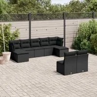 Set Divani da Giardino 9 pz con Cuscini Nero in Polyrattan 3250104