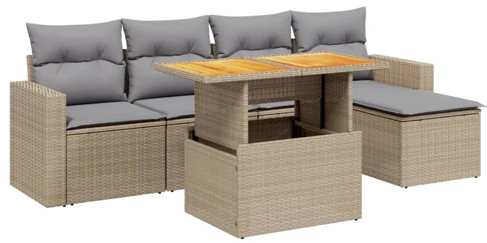 Set divano da giardino 6 pz con cuscini beige in polyrattan