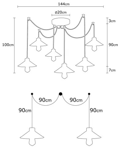Lampadario a sospensione su cavo MANAVGAT 6xE27/40W/230V, design a ragno, nero/marrone