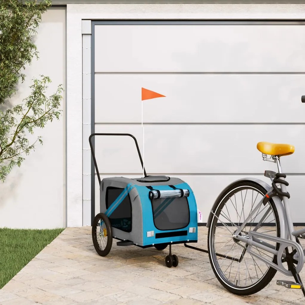 Rimorchio Da Bici Per Animali Blu E Grigio Oxford E Ferro /