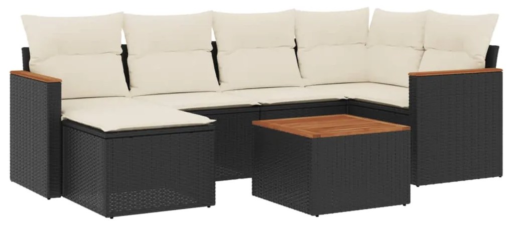 Set divani da giardino con cuscini 7pz nero polyrattan