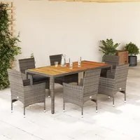 Set Pranzo da Giardino 7pz con Cuscini Polyrattan Acacia Grigio 3278679