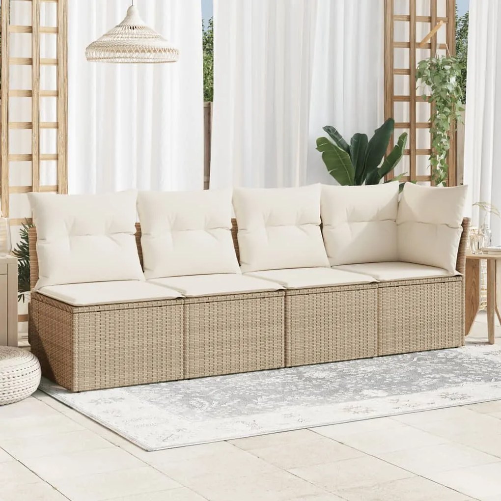 Divano da giardino con cuscini a 4 posti beige in polyrattan