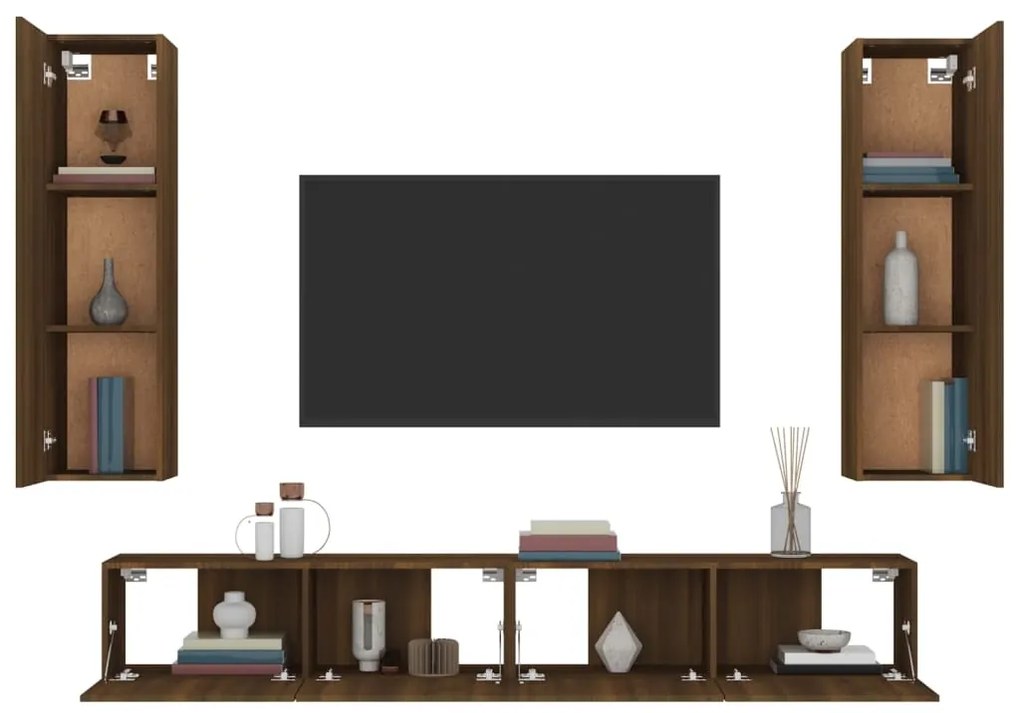 Set mobili porta tv 4 pz rovere marrone in legno multistrato