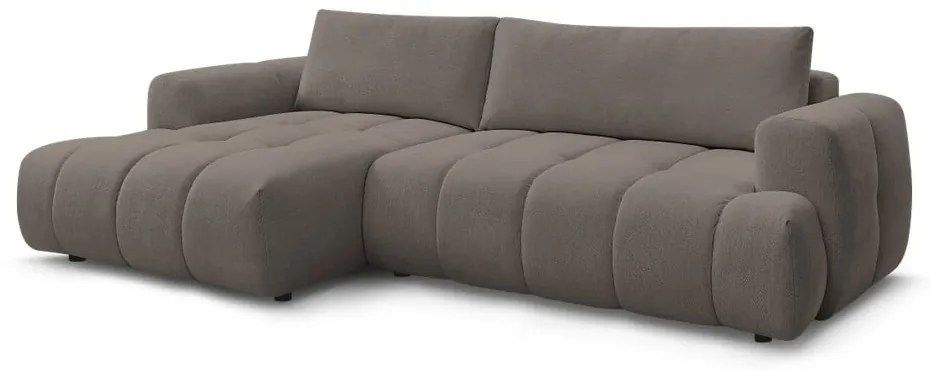 Divano angolare grigio tortora allungabile e con contenitore (penisola a sinistra/chaise lounge) con rivestimento in ciniglia Fuji – Bobochic Paris