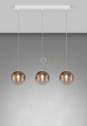 Sospensione bianco 3 luci rettangolare vetri bronzo 1184bi-s3 r-br