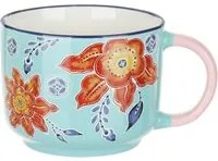 Tazza fiori 570 ml in porcellana arancione e azzurra