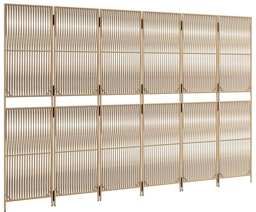 Divisorio per ambienti a 6 pannelli beige in polyrattan