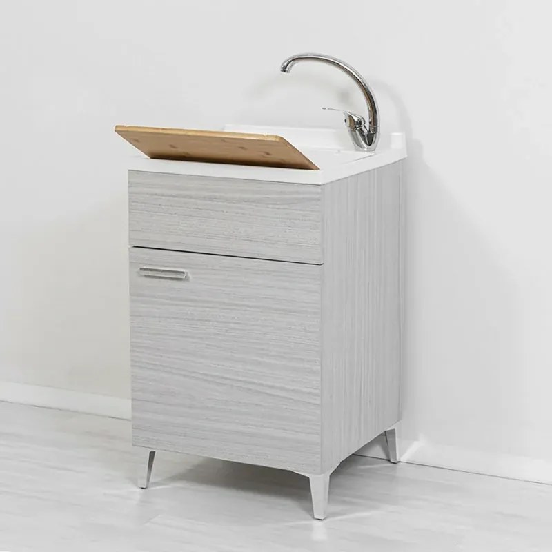 Mobile lavatoio grigio 50x50 cm vasca in resina e asse lavapanni Desya