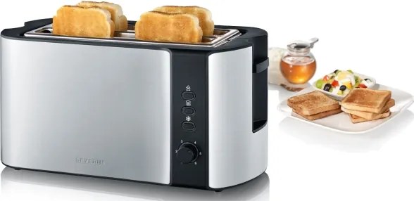 Severin AT 2590 - Tostapane a 4 fette, 1400 W/230 V, acciaio inox/nero