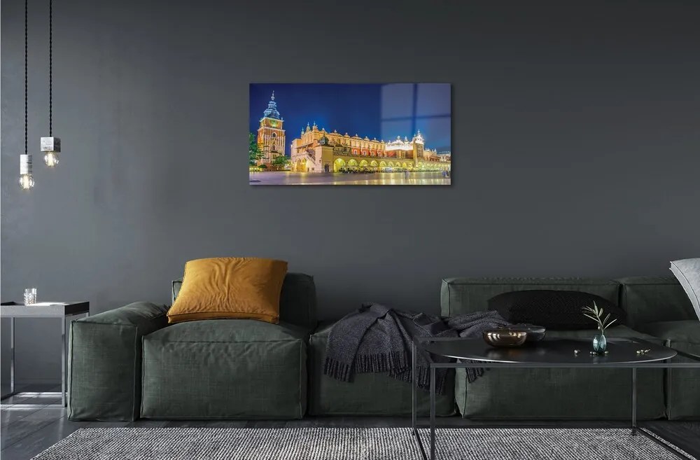 Quadro in vetro Cracovia notte sukiennice 100x50 cm