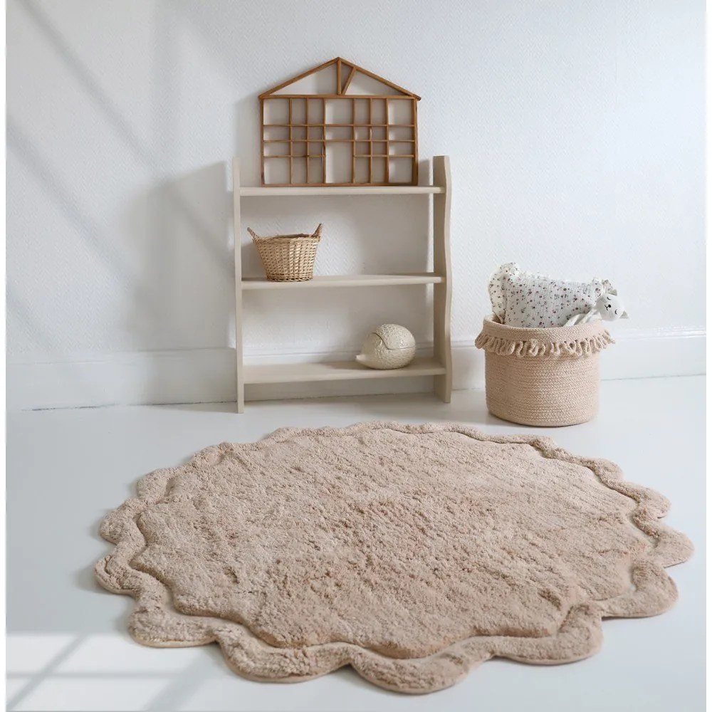 Tappeto rotondo in rosa chiaro in cotone lavabile e tessuto a mano ø 110 cm Sweet April Nude – Nattiot