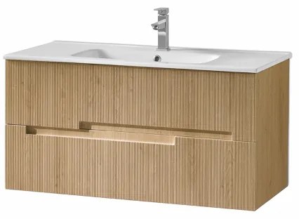 Mobile bagno da 100 cm sospeso 2 cassetti Rovere Chiaro - RIGHE