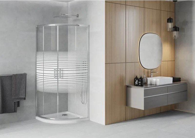 Mexen Rio cabina doccia semicircolare 80 x 80 cm, fasce bianche, cromo + piatto doccia Flat, bianco - 863-080-080-01-20-4110